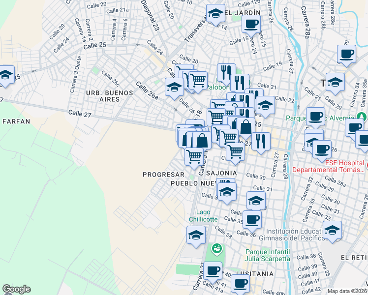 map of restaurants, bars, coffee shops, grocery stores, and more near in Tuluá
