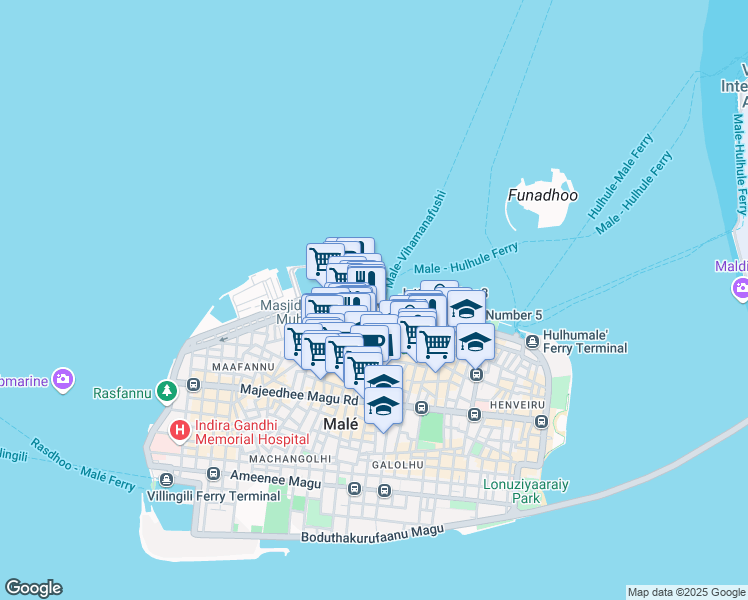 map of restaurants, bars, coffee shops, grocery stores, and more near Boduthakurufaanu Magu in Male'