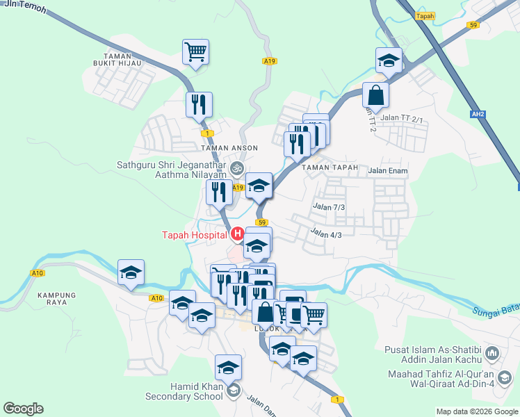 map of restaurants, bars, coffee shops, grocery stores, and more near 90 Jalan Tapah - Brinchang - Blue Valley - Cameron Highlands in Tapah