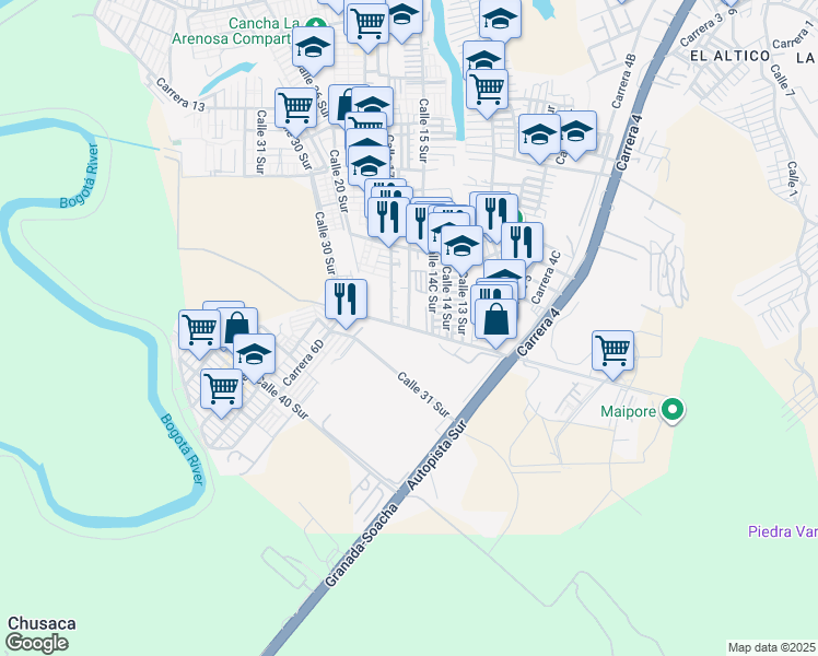 map of restaurants, bars, coffee shops, grocery stores, and more near in Soacha