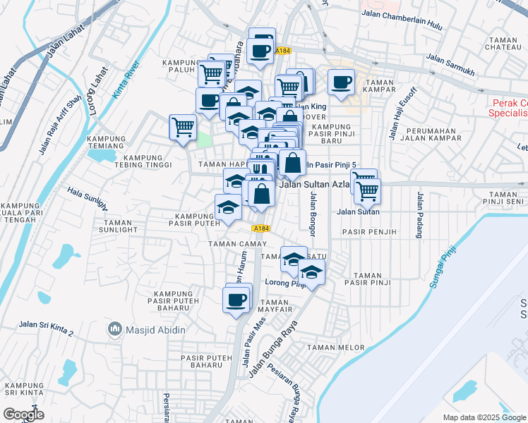 map of restaurants, bars, coffee shops, grocery stores, and more near 518 Jalan Pasir Puteh in Ipoh