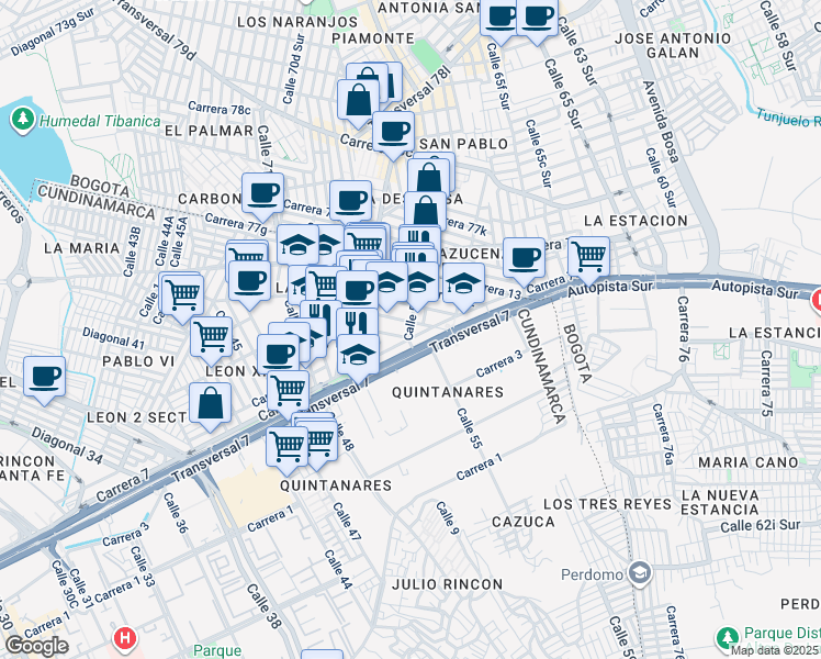 map of restaurants, bars, coffee shops, grocery stores, and more near 7-36 Calle 55 in Soacha