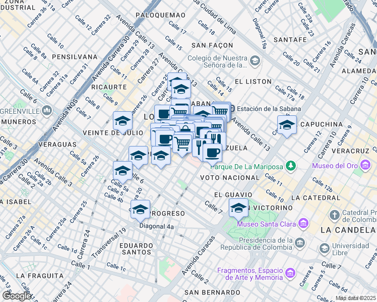 map of restaurants, bars, coffee shops, grocery stores, and more near 95- 55 Carrera 19 in Bogotá