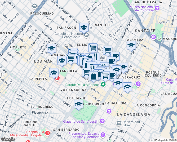 map of restaurants, bars, coffee shops, grocery stores, and more near 1564 Calle 13 in Bogota