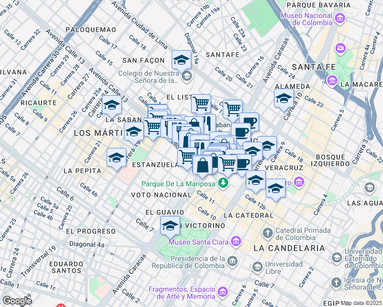 map of restaurants, bars, coffee shops, grocery stores, and more near 1564 Calle 13 in Bogota