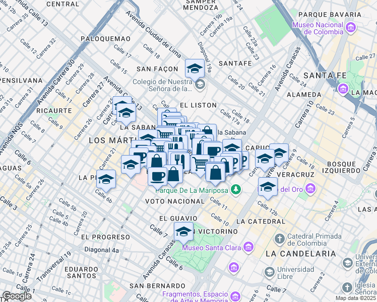 map of restaurants, bars, coffee shops, grocery stores, and more near 16a11 Calle 13 in Bogotá