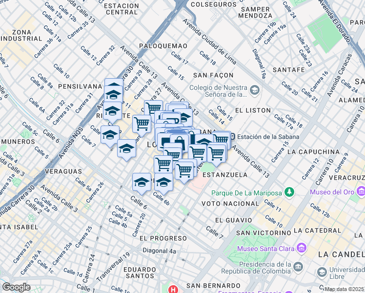 map of restaurants, bars, coffee shops, grocery stores, and more near Calle 11 in Bogotá