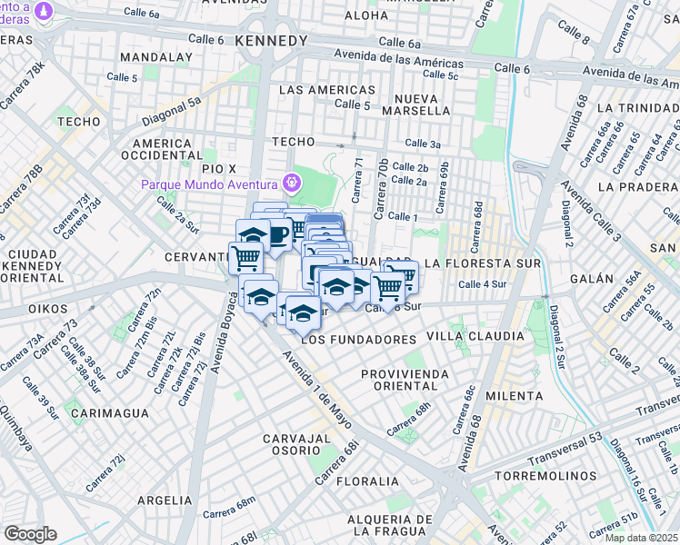 map of restaurants, bars, coffee shops, grocery stores, and more near 6-94 Carrera 71d in Bogotá