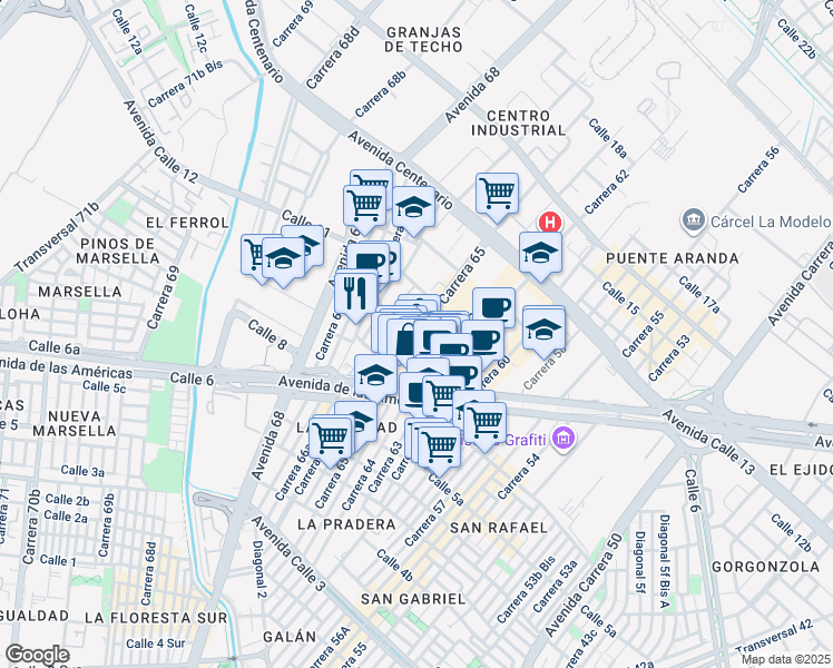 map of restaurants, bars, coffee shops, grocery stores, and more near in Bogotá
