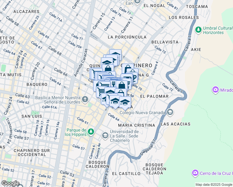 map of restaurants, bars, coffee shops, grocery stores, and more near 25039 Carrera 7 in Chía