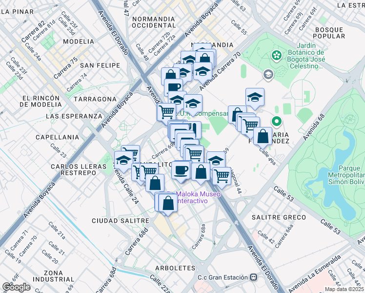 map of restaurants, bars, coffee shops, grocery stores, and more near 57-83 Avenida Calle 26 in Bogotá