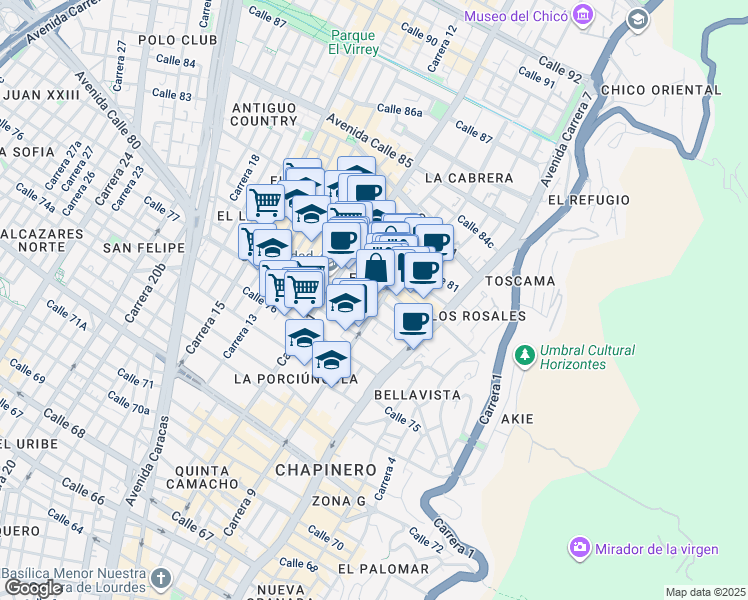 map of restaurants, bars, coffee shops, grocery stores, and more near 78-31 Carrera 9 in Bogotá