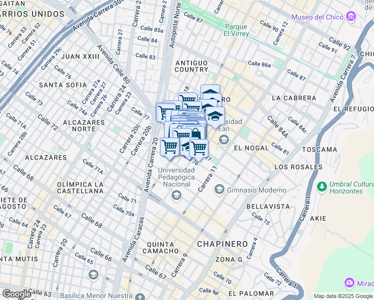 map of restaurants, bars, coffee shops, grocery stores, and more near 7668 Carrera 14 in Bogotá