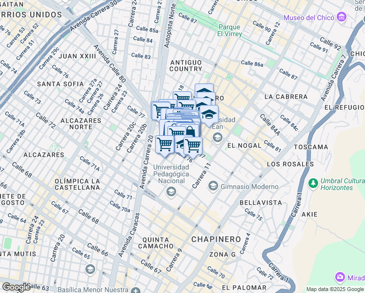 map of restaurants, bars, coffee shops, grocery stores, and more near 7668 Carrera 14 in Bogotá