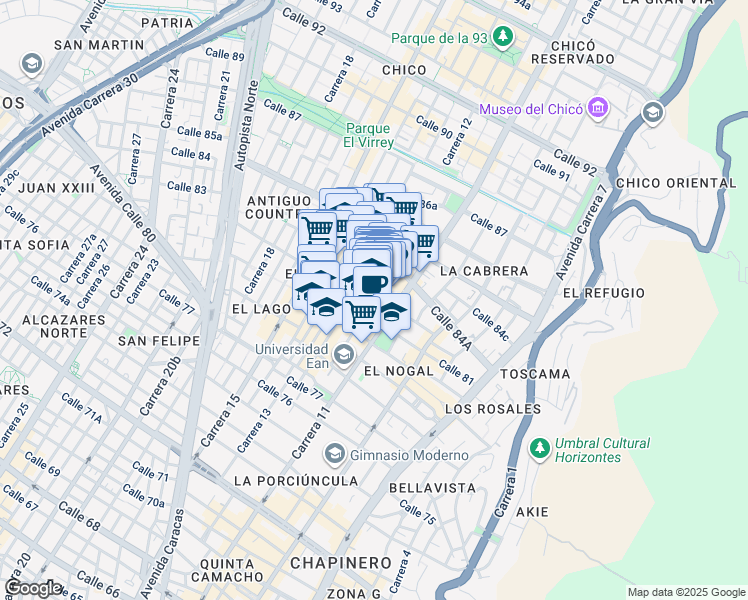 map of restaurants, bars, coffee shops, grocery stores, and more near # 11-75 Calle 82 in Bogotá, D.C.