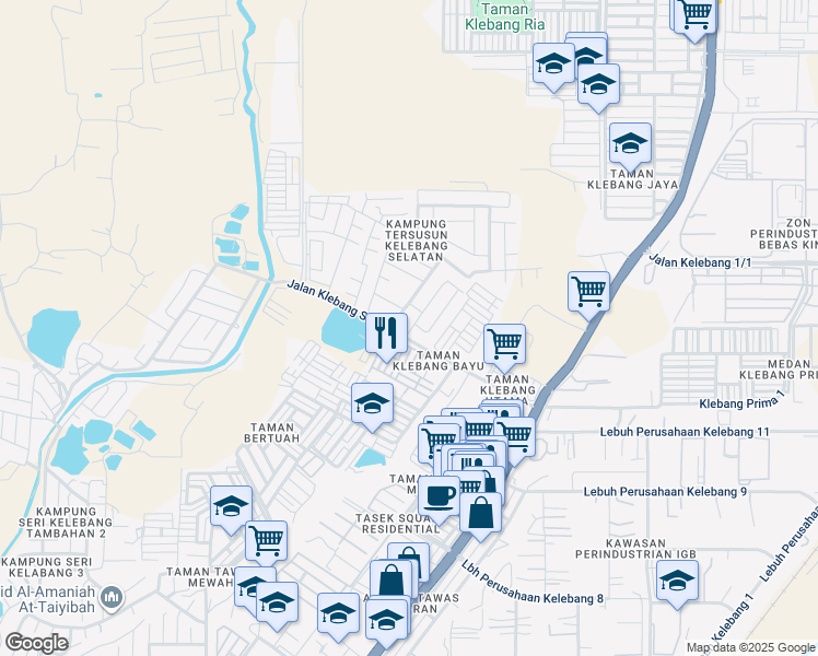 map of restaurants, bars, coffee shops, grocery stores, and more near 105 Taman Klebang Bayu in Ipoh