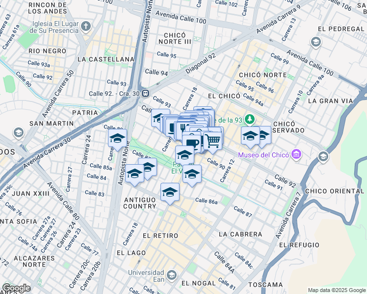 map of restaurants, bars, coffee shops, grocery stores, and more near #16-30 Calle 90 in Bogotá