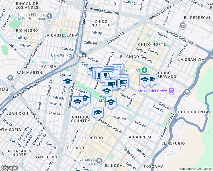 map of restaurants, bars, coffee shops, grocery stores, and more near #16-30 Calle 90 in Bogotá