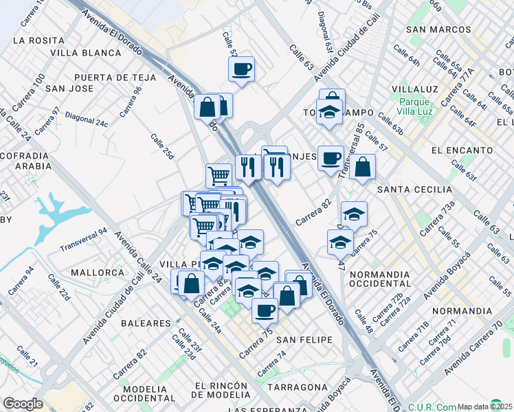 map of restaurants, bars, coffee shops, grocery stores, and more near 85b-9 Avenida Calle 26 in Bogotá