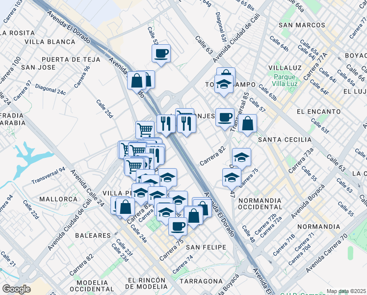 map of restaurants, bars, coffee shops, grocery stores, and more near 85b-9 Avenida Calle 26 in Bogotá