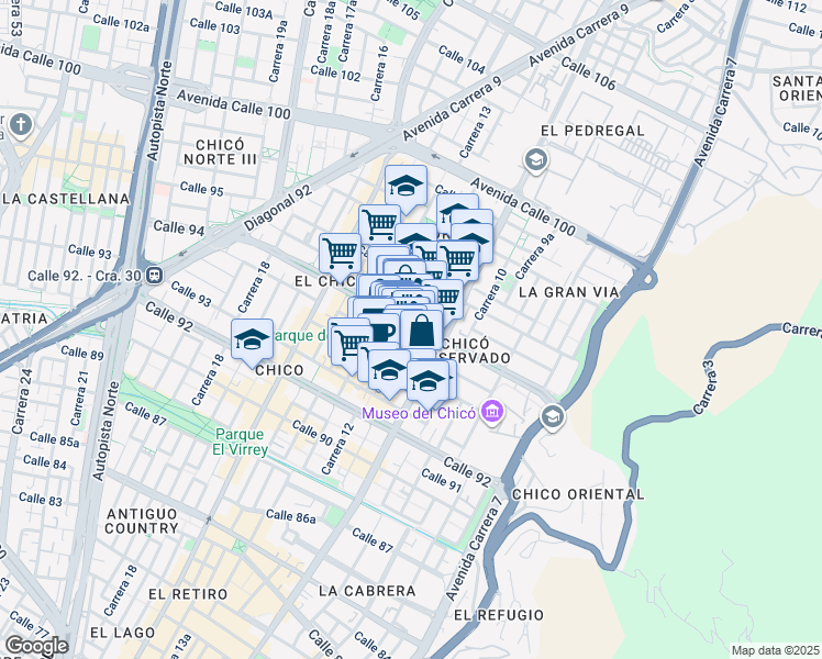 map of restaurants, bars, coffee shops, grocery stores, and more near 94-31 Carrera 11a in Bogotá
