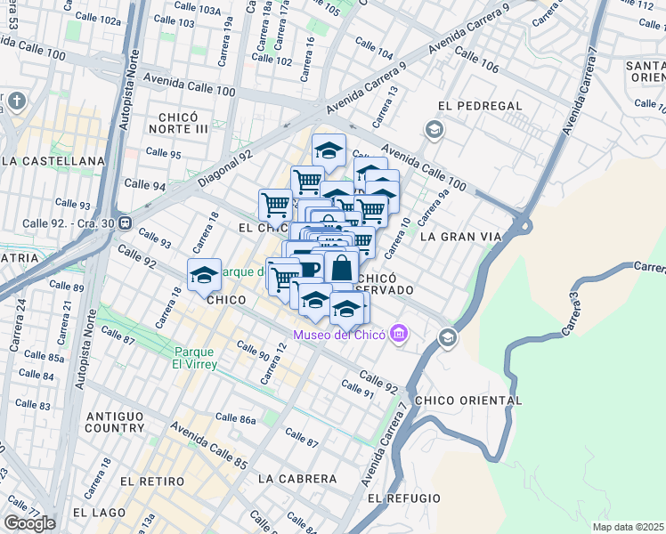 map of restaurants, bars, coffee shops, grocery stores, and more near 94-31 Carrera 11a in Bogotá