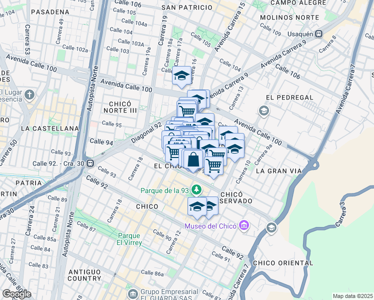 map of restaurants, bars, coffee shops, grocery stores, and more near 95-21 Carrera 14 in Bogotá