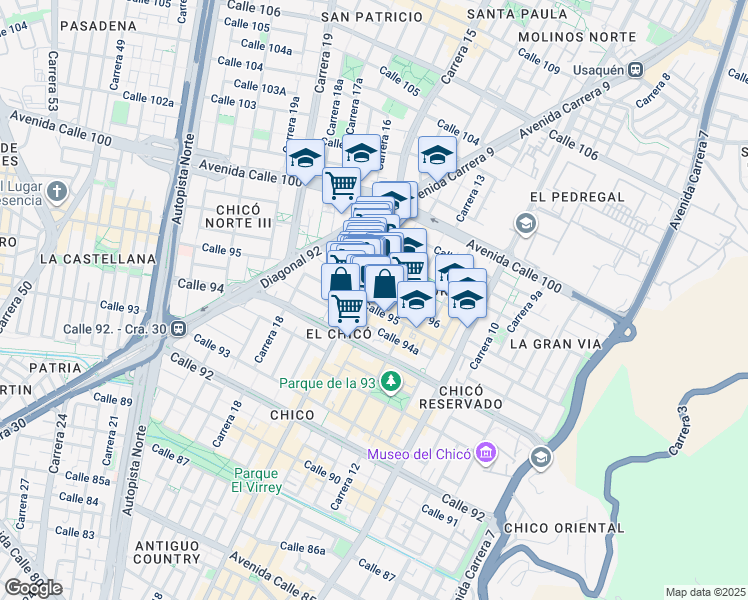 map of restaurants, bars, coffee shops, grocery stores, and more near 95-21 Carrera 14 in Bogotá