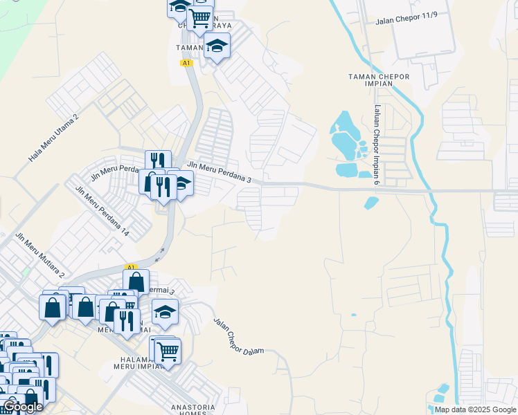 map of restaurants, bars, coffee shops, grocery stores, and more near in Ipoh