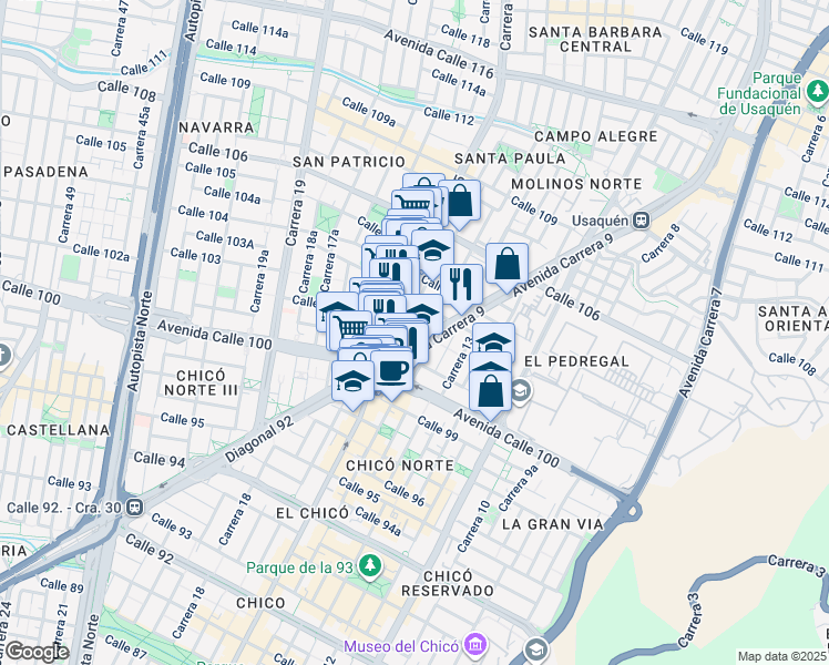 map of restaurants, bars, coffee shops, grocery stores, and more near 101-67 Avenida Carrera 9 in Bogotá