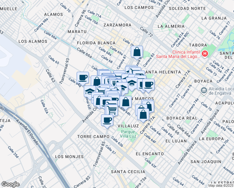 map of restaurants, bars, coffee shops, grocery stores, and more near 8512 Calle 65BIS in Bogotá Distrito Capital