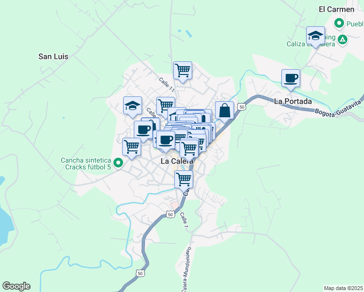 map of restaurants, bars, coffee shops, grocery stores, and more near in La Calera