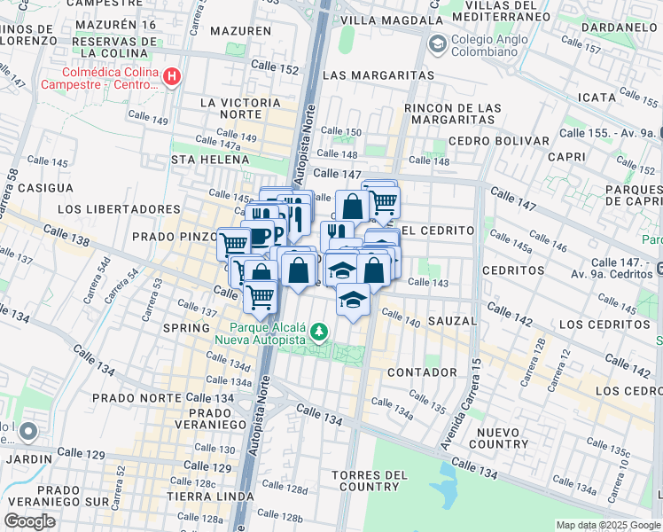 map of restaurants, bars, coffee shops, grocery stores, and more near in Bogotá
