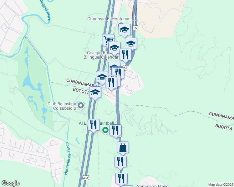 map of restaurants, bars, coffee shops, grocery stores, and more near 25039 Carrera 7 in Chía