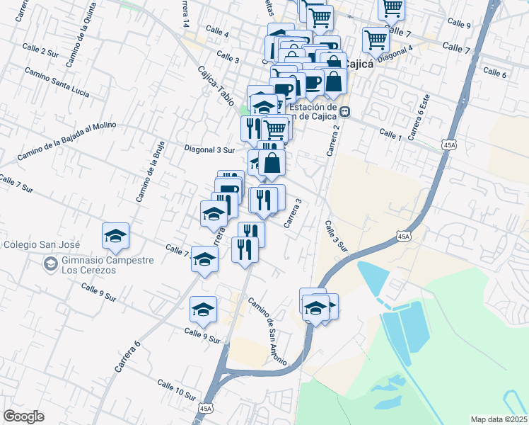 map of restaurants, bars, coffee shops, grocery stores, and more near in Cajicá