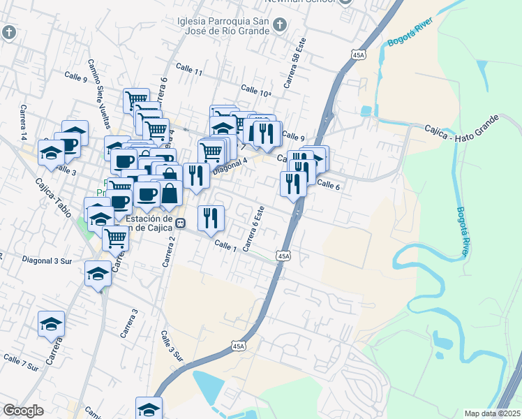 map of restaurants, bars, coffee shops, grocery stores, and more near in Cajicá