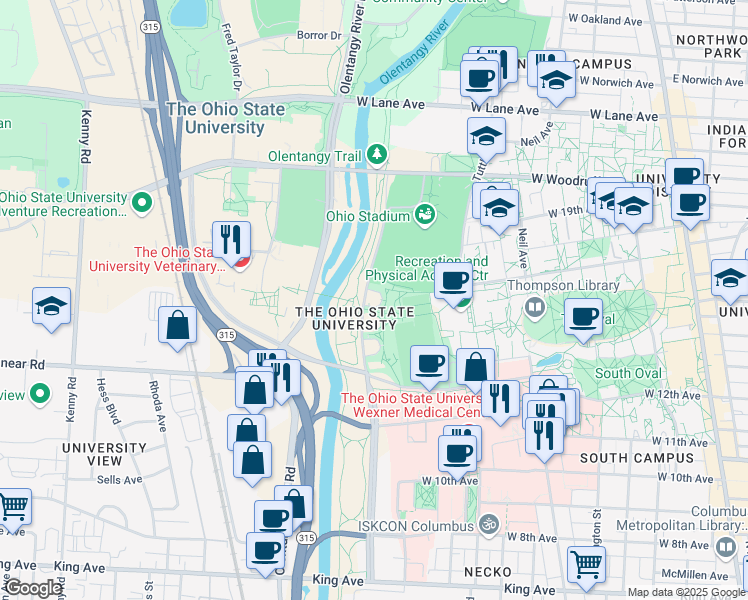 map of restaurants, bars, coffee shops, grocery stores, and more near 1933 Cannon Drive in Columbus
