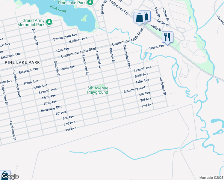 map of restaurants, bars, coffee shops, grocery stores, and more near 1816 5th Avenue in Toms River