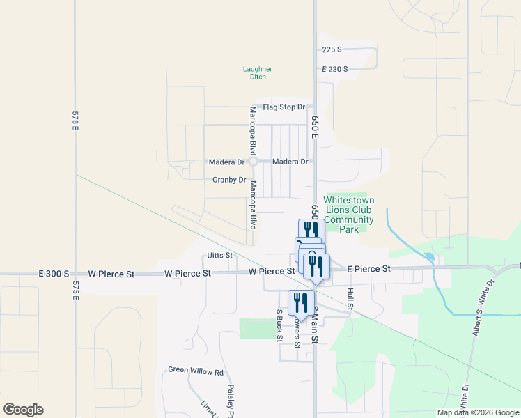 map of restaurants, bars, coffee shops, grocery stores, and more near 200 Uitts Street in Whitestown