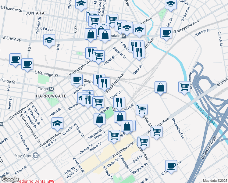map of restaurants, bars, coffee shops, grocery stores, and more near 3731 Frankford Avenue in Philadelphia