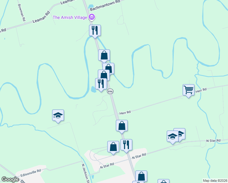 map of restaurants, bars, coffee shops, grocery stores, and more near 245 Hartman Bridge Road in Strasburg