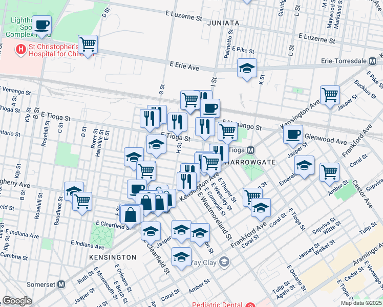 map of restaurants, bars, coffee shops, grocery stores, and more near 949 East Schiller Street in Philadelphia
