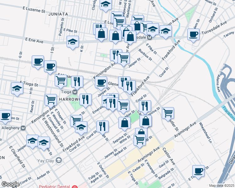 map of restaurants, bars, coffee shops, grocery stores, and more near 1942 East Pacific Street in Philadelphia