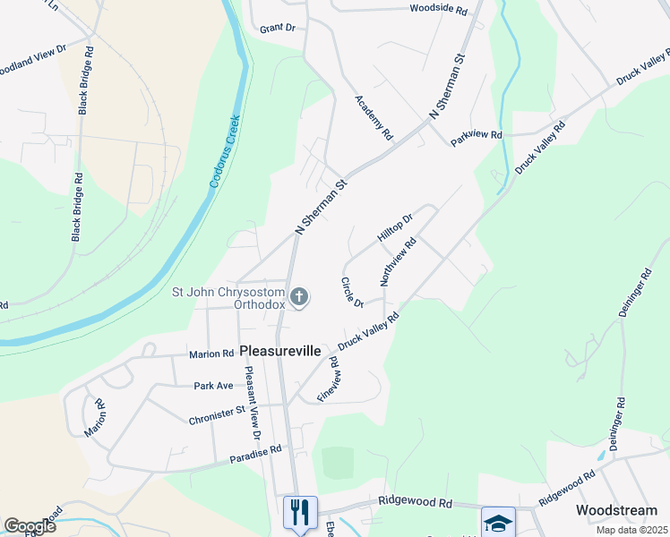 map of restaurants, bars, coffee shops, grocery stores, and more near 18 Circle Drive in York