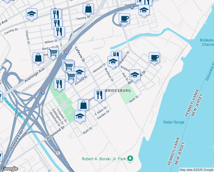 map of restaurants, bars, coffee shops, grocery stores, and more near 4539 Edgemont Street in Philadelphia