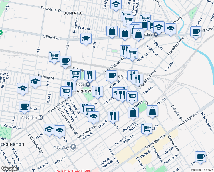 map of restaurants, bars, coffee shops, grocery stores, and more near 3573 Stouton Street in Philadelphia