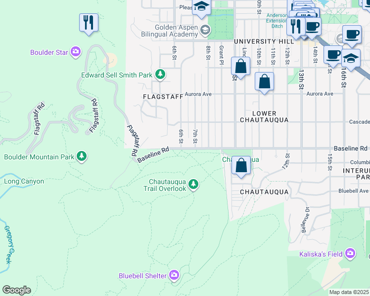 map of restaurants, bars, coffee shops, grocery stores, and more near 730 6th Street in Boulder