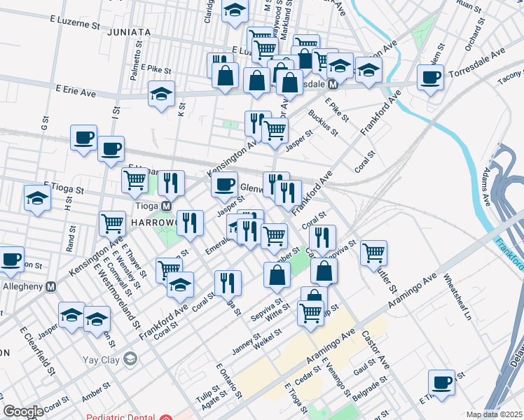 map of restaurants, bars, coffee shops, grocery stores, and more near 1942 East Pacific Street in Philadelphia