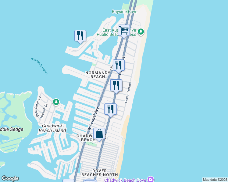 map of restaurants, bars, coffee shops, grocery stores, and more near 24 2nd Avenue in Lavallette