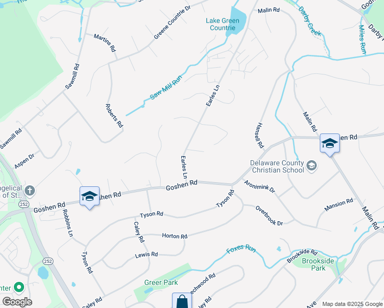 map of restaurants, bars, coffee shops, grocery stores, and more near 308 Earles Lane in Newtown Square